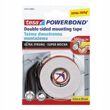Tesa TESA dvostrana pjenasta ljepljiva montažna traka, jaka, bijela, 1,5m x 19mm