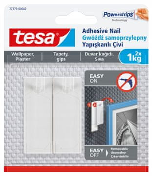 Tesa kuka za vješalice s čavlima, samoljepljiva za 1 kg slika na tapetama, 2 kom.