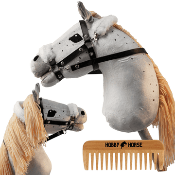 Hobby horse konj na štapu, glava konja, bijelo-siva + griva [M-HOBBYHORSE10]