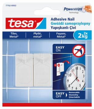 Tesa TESA Samoljepljiva kuka za pločice do 2 kg, bijela metalna, 2 kom