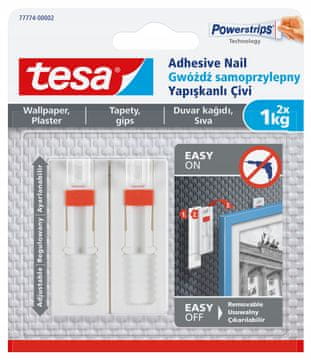 Tesa TESA samoljepljiva kuka za vješanje, podesiva do 1 kg, za tapete i žbuku, 2 kom.