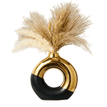 Nikcorp Keramička vaza Nordijski stil Modern glamur, ručna izrada bijelo-zlatna, oblik pupoljka 25,5 cm (V) × 25,5 cm (D) × 8,5 cm (Š), za pampas trave i cvijeće