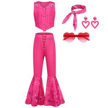 Nikcorp Princeza kostim za djevojčice Carnival, tamno ružičasta Rose Red, veličina 110 cm (104-110 cm) komplet 5 dijelova: prsluk, zvončić hlače sa zvjezdicama, maramica, naočale u obliku srca, naušnice