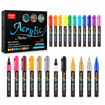 Netscroll Set akrilnih markera, 24 kom, na bazi vode, vrh 1–3 mm, za više površina, AcrylicMarkers