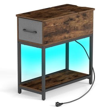Northix Tanki noćni ormarić s LED svjetlom i USB punjačem