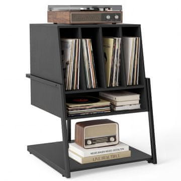 Northix Stalak za gramofon crni s policom i 4 pregrade MDF metal