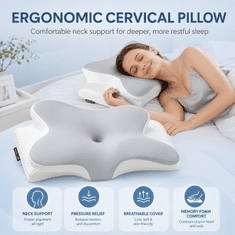 Netscroll Ergonomski jastuk za vrat od memorijske pjene, navlaka periva u perilici, CervicalPillow.