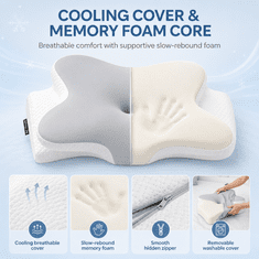 Netscroll Ergonomski jastuk za vrat od memorijske pjene, navlaka periva u perilici, CervicalPillow.