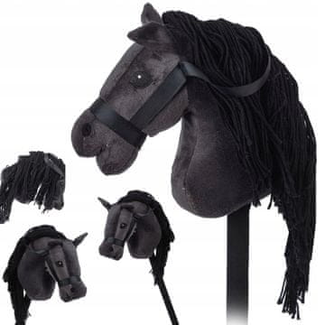 Glava konja na štapu hobby horse s zvukom, plišana, crna