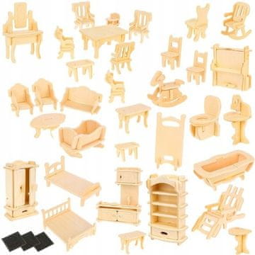 Drvene lutke namještaj DIY pribor za kućicu, set od 34 komada