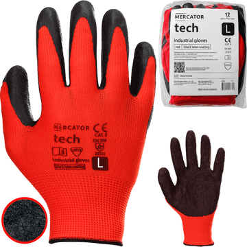 Rukavice za rad MERCATOR Tech Red+Black Latex - L - 12 pari