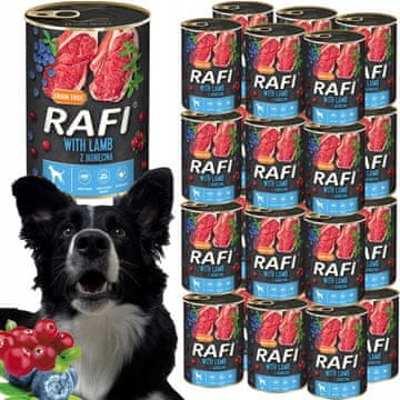 RAFI Mokra hrana za pse rafi s janjetinom, borovnicom i brusnicom 400g - 24 kom.