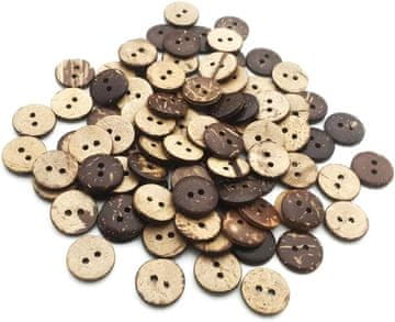 Nikcorp Drveni gumbi set 100 komada, vintage prirodni kokosov omotač, okrugli 13 mm, različiti uzorci, 2 rupe za prišivanje, glatko polirani, za šivanje i rukotvorine