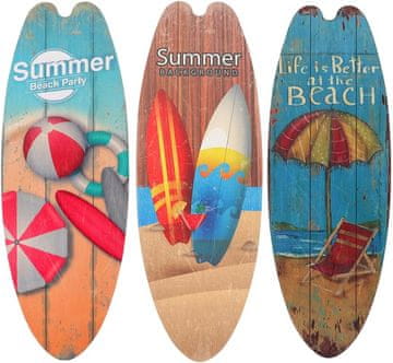 Nikcorp Ukrasna drvena daska Tofficu za surfanje, set 3 kom, dimenzije 45 x 16 x 0.5 cm, tropski motiv plaže za zid, bar, vrt
