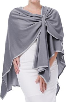 Nikcorp Ženski pončo DiaryLook kašmirski efekt dvosmjerni dugi šal, univerzalna veličina One Size sivi, topli pleteni prekrivač kardigan pashmina za jesen proljeće