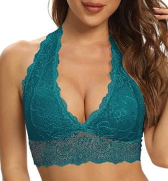 Nikcorp Braletka SHEKINI 6002 čipkasti crop top bez žica udoban V-neck s uklonjivim umetcima, tirkizna teal veličina M