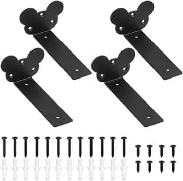 Nikcorp Nosač police kebitedamai Mouse Ears set 4 kom 150 mm čelični, crni premaz u prahu, efekt lebdenja skrivena montaža, vijci i tiple 38 mm baza