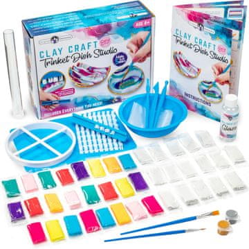 Nikcorp DIY keramički set Original Stationery za djecu izrada zdjelica za nakit i sitnice, personalizacija pečatom slova, 24 kom masa (8 kom šarena, 16 kom bijela), set alata, boje i kistovi u zlatnoj boji