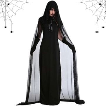 Nikcorp Ženski kostim Sunshine Smile Vampirska mladenka Duh za Noć vještica Halloween, mračna kraljica duhova: duga haljina, ogrtač s kapuljačom, rukavice crna elastan