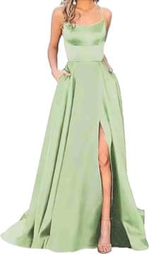 Nikcorp Ženska večernja maxi haljina HAHAEMMA Elegantna haljina A-line s visokim razrezom halterneck/špageti trake, zelena 3XL s džepovima, prozračna mješavina poliestera i mliječnog svilenog