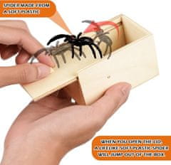 Nikcorp Drvena prank kutija s štrkljajućim paukom Yizemay set 2 kom, mehanizam na oprugu, gumeni pauk s pokretnim nožicama, 9 x 6 x 5,5 cm
