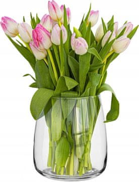 Nikcorp Vaza za cvijeće TREND FOR HOME Zinnia ručno izrađena staklena 23x19 cm tulipan oblik prozirna bezolovno staklo 500 ml otvor 14,7 cm