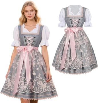 Nikcorp Dirndl midi haljina HarnyLoom set 3 u 1 s bijelom bluzom i odvojivom pregačom, ručni vez, satenska vrpca, elegantni gumbi, tradicionalni kroj Oktoberfest i karneval, veličina 42