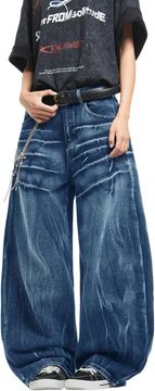 Nikcorp Muške traperice Zewool Baggy Y2K wide leg traperice s izblijedjelim dijelovima Hip-Hop skater stil, traper denim s patentnim zatvaračem i gumbom, plave