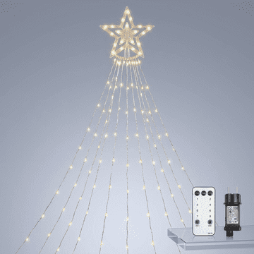 Nikcorp Svjetlosna LED zavjesa TobeBright 360 dioda zvijezda 3,5 m set 9 girlandi IP44 8 programa 4 razine svjetline za bor vrt terasu vanjski ukras