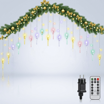 Nikcorp LED svjetlosna zavjesa ZEWETO 10 m 360 LED ledene nakapnice IP44, hladno bijelo svjetlo za balkon vrt, daljinski upravljač timer 8 načina, 5 m napojni kabel
