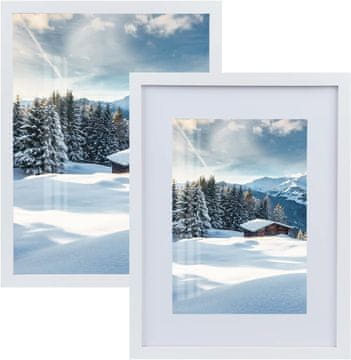 Nikcorp Okvir za fotografije Joyshare 30x40 cm set 2 kom prirodno drvo bijeli, akrilno staklo bez lomljenja, passe-partout 20x39 cm, vješanje okomito ili vodoravno