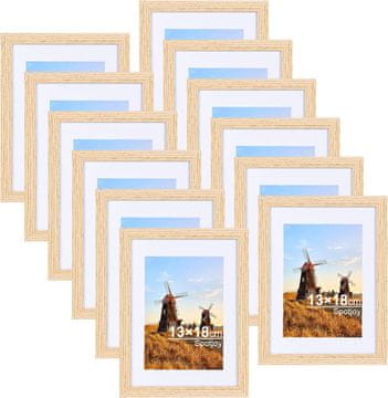 Nikcorp Set 12 okvira Spotjoy MDF drvo 13 x 18 cm akrilno staklo neprobojno, passe-partout ili bez, okomito i vodoravno vješalice za fotografije