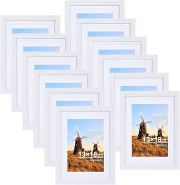 Nikcorp Ramka za slike Spotjoy set 12 kom okvira 13x18 cm bijela MDF akrilno staklo za fotografije 9x13 s passe-partout ili 13x18 bez njega
