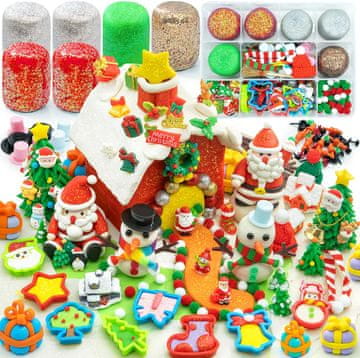 Nikcorp DIY set Ciastolina Kreativni set Božićna ciastolina s priborom, preko 280 elemenata, glitter šljokice, 6 spremnika 85 g, organizator 22,3 x 17 cm, figure 3,8–7,6 cm
