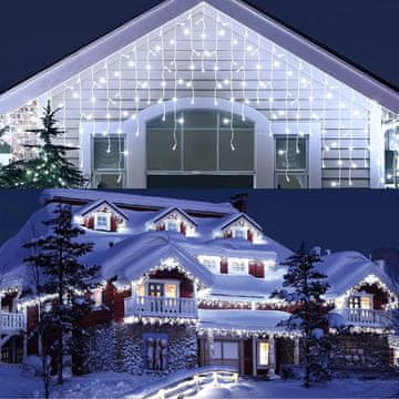 Nikcorp LED svjetlosna zavjesa za božić 5 m 216 LED IP67 8 načina, vodootporna LED slap za balkon prozor ogradu, modularno spajanje do 10 kompleta