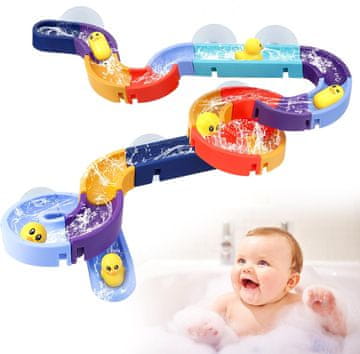 Nikcorp Igračka za kupanje Vodeni tor Marble Run 34 dijela za djecu iznad 3 godine usisne čašice klizne igračke šarene staze za kadu tuš i učenje kroz igru