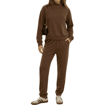 Nikcorp Ženski premium sportski set 2 kom Golf bluza s rolkom i jogging hlače relaxed fit smeđa XL 50% pamuk 50% poliester, elastični struk, džepovi