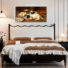 Nikcorp Slika na platnu 50x100 cm moderan drveni okvir Motiv dva mopsa i terijer HD tisak ručno napeto na platnu crne kuke za vješanje