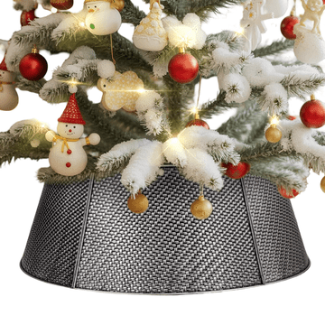 Nikcorp Blagdarski ovratnik za božićno drvce metalni elegantna zaštita debla srebrni twill uzorak 70 cm, 5 panela bez alata, za jelke visine 2,1–2,7 m