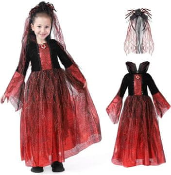 Nikcorp Vampirska haljina Kostim Prerušavanje za Halloween za djevojčice 4-6 godina bordo uzorak duga haljina ovratnik choker s vezanim korzetom komplet poliester