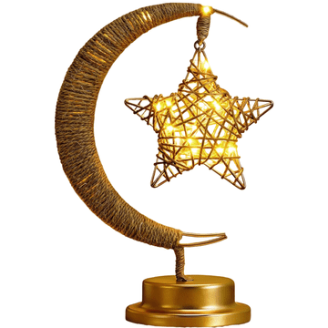 Nikcorp Stolna LED svjetiljka polumjesec boho dekoracija toplo raspršeno svjetlo zvijezde 26x17x10 cm metalna baza, napajanje 3 AA baterije nisu uključene