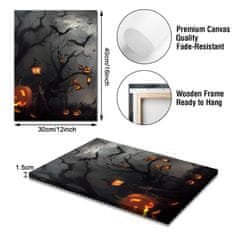 Nikcorp Set od 3 slike na platnu Halloween bundeve dvorac šišmiši, narančasta, tisak na platnu, spremno za vješanje, 40 x 60 cm