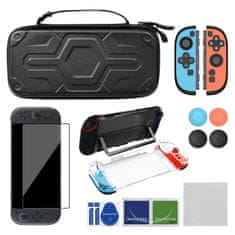 Nikcorp Zaštitni set za Nintendo Switch 2 futrola PC kućište staklo 9H oleofobni premaz vodootporna PU tkanina EVA protuklizna podstava 4 navlake joystick 10 utora za igre crno