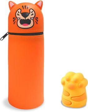 Nikcorp Pernica 2u1 od mekanog silikona pernica tigar stalni organizator za olovke djece, sklopiva 19,5 cm narančasta životinjski uzorak, metalni patentni zatvarač