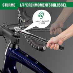 ABS Momentni ključ 1/4" Profesionalni 5-25 Nm čelični crni, čegrtaljka s preklopnikom smjera i blokadom podešavanja, Click-Stop zvučni klik, za bicikl i motocikl, servisni automehanički radovi