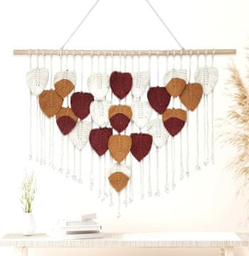 Nikcorp Zidna makrama boho chic s motivom listova bordo smeđa ručno izrađena s resicama i drvenim perlicama 66 x 40 cm