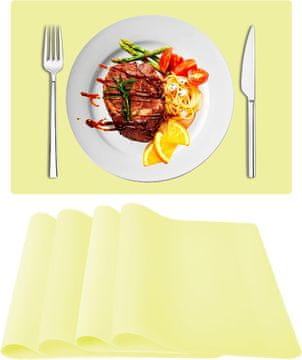 Nikcorp Podmetači za stol bez marka Silikonski 4 kom 40x30 cm svijetložuti vodootporni protuklizni podlošci za tanjure i šalice do 232°C BPA PVC ftalat 0,7 mm