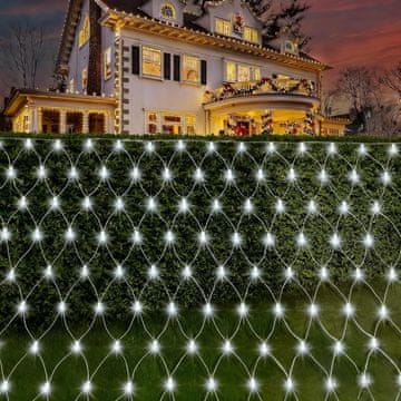 Nikcorp LED svjetlosna mreža za vrt 192 LED 3x2 m topla bijela, 8 načina rada, IP44 vodootporna zavjesa, prozirni kabel, mogućnost spajanja do 4 kompleta