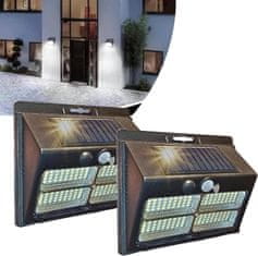 Nikcorp Vanjska solarna svjetiljka 180 LED set 2 kom 2000 lm senzor pokreta IP65 hladno bijela 6000K, bežični reflektori za vrt garažu prilaz, 3 načina rada