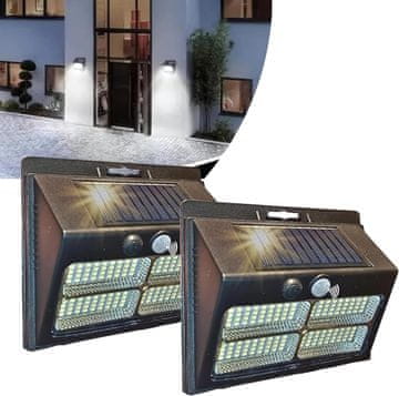 Nikcorp Vanjska solarna svjetiljka 180 LED set 2 kom 2000 lm senzor pokreta IP65 hladno bijela 6000K, bežični reflektori za vrt garažu prilaz, 3 načina rada